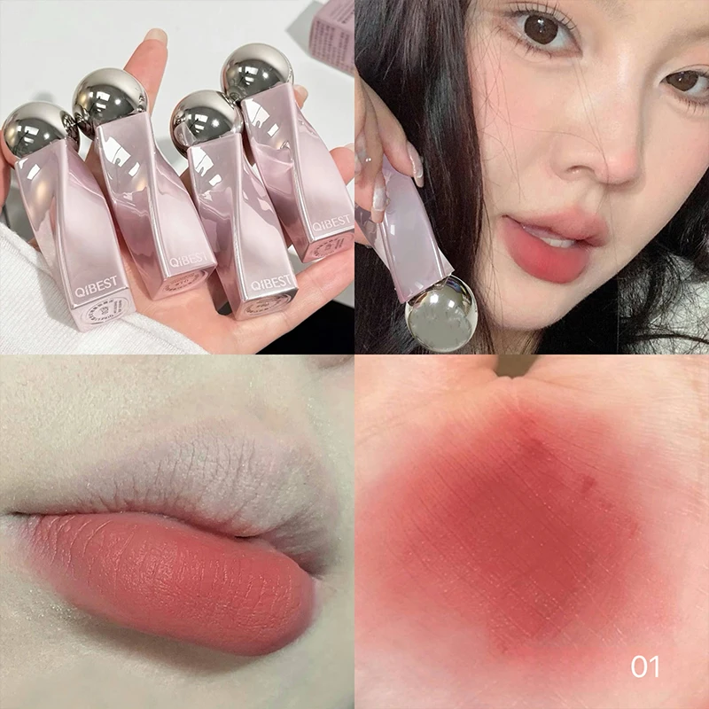 Matte Velvet Lip Tint Long Lasting - QIBEST ลิปกลอสเนื้อแมท กำมะหยี่ กันน้ำ ลิปสติกสีน้ำตาล ลิปทินท์