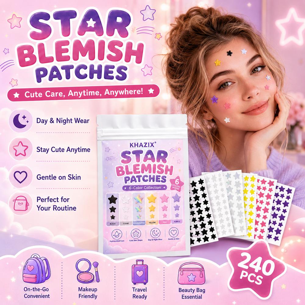 Hydrocolloid Pimple Patch - แผ่นปิดสิวรูปดาว 240 ชิ้น สำหรับใบหน้า แผ่นปิดสิวไฮโดรคอลลอยด์ดูดซับสิว แผ่นปิดสิวไฮโดรคอลลอยด์ทีทรี
