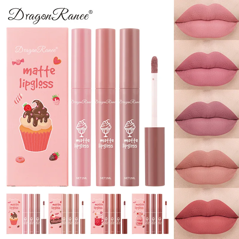 Matte Velvet Lip Tint Long Lasting - 3 ชิ้น/เซ็ต เวลเวท แมท นู้ด ลิควิด