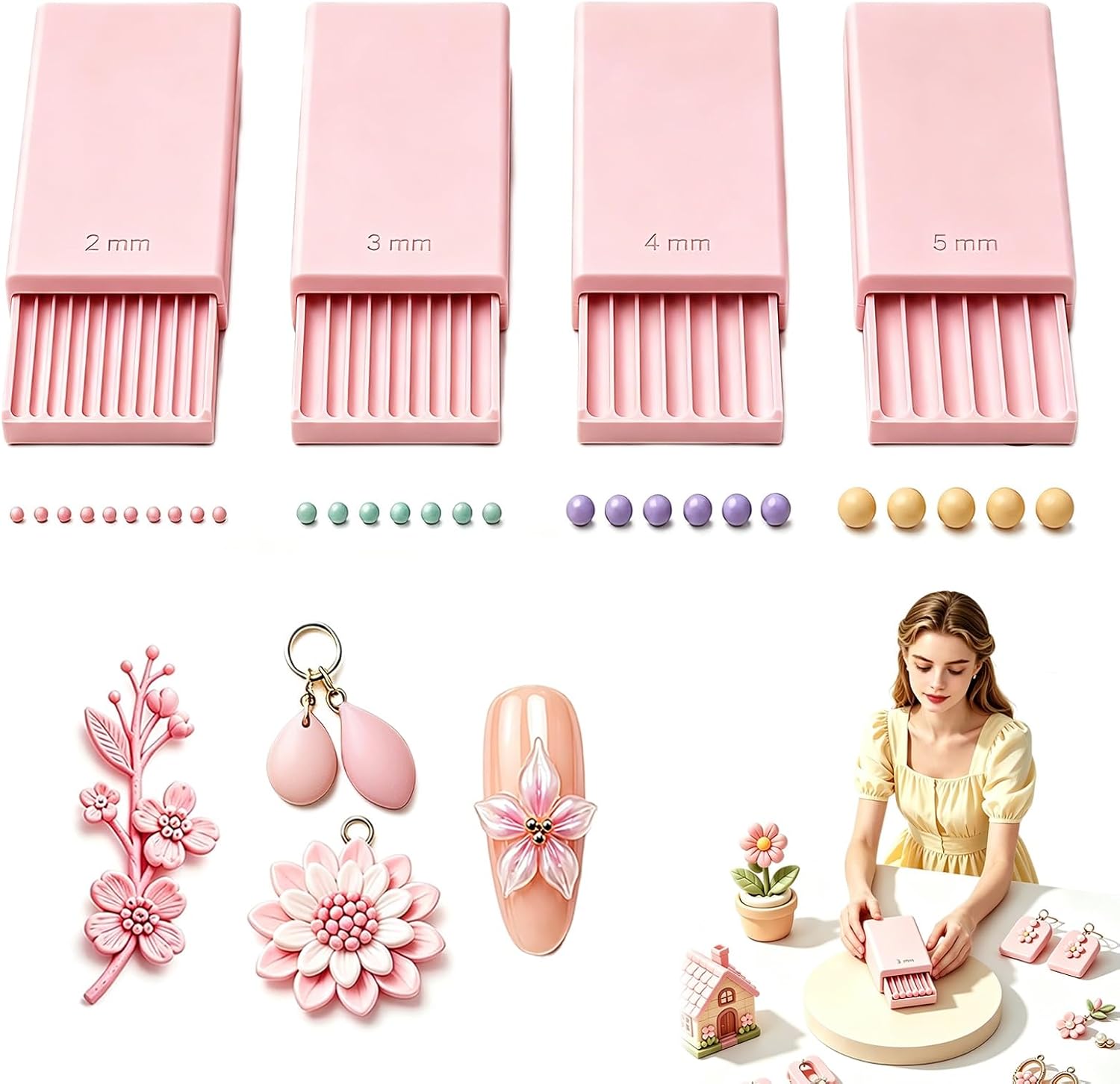Nail Art - เครื่องมือทำลูกบอลเจล 3D สำหรับงานปั้นดินเหนียว, ลูกกลิ้งลูกปัดสำหรับตกแต่งเล็บด้วยเจล 3D |