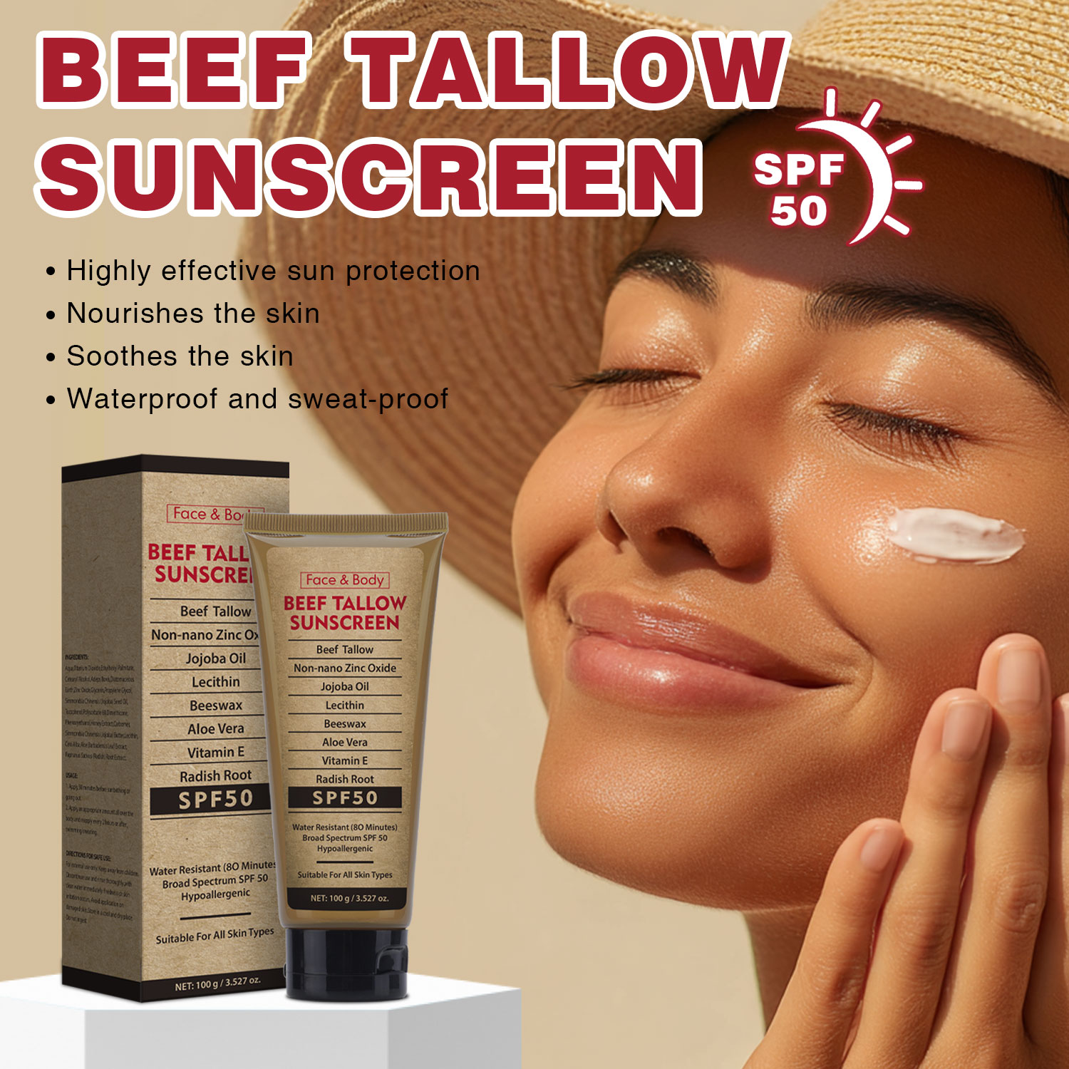 100g Organic Grass-Fed Beef Ta - Spf 50 Waterproof Sunscreen บทวิจารณ์และราคา