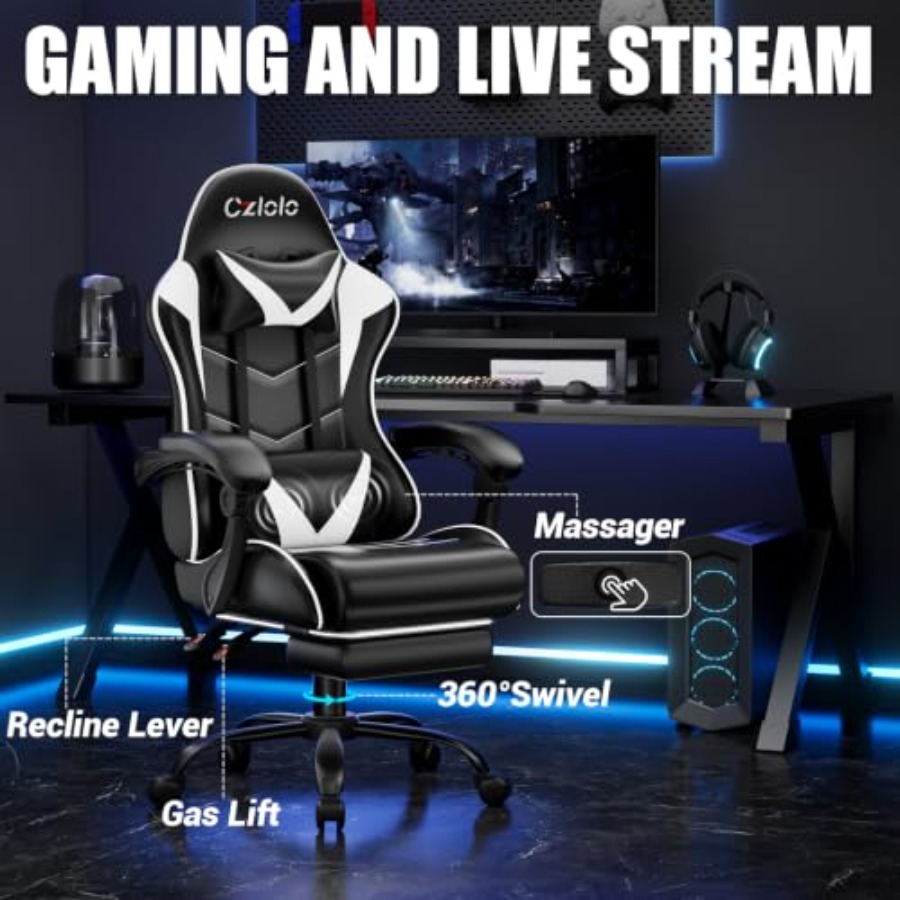 เก้าอี้เกมมิ่งพร้อมที่วางเท้า, - Massage บทวิจารณ์และราคา