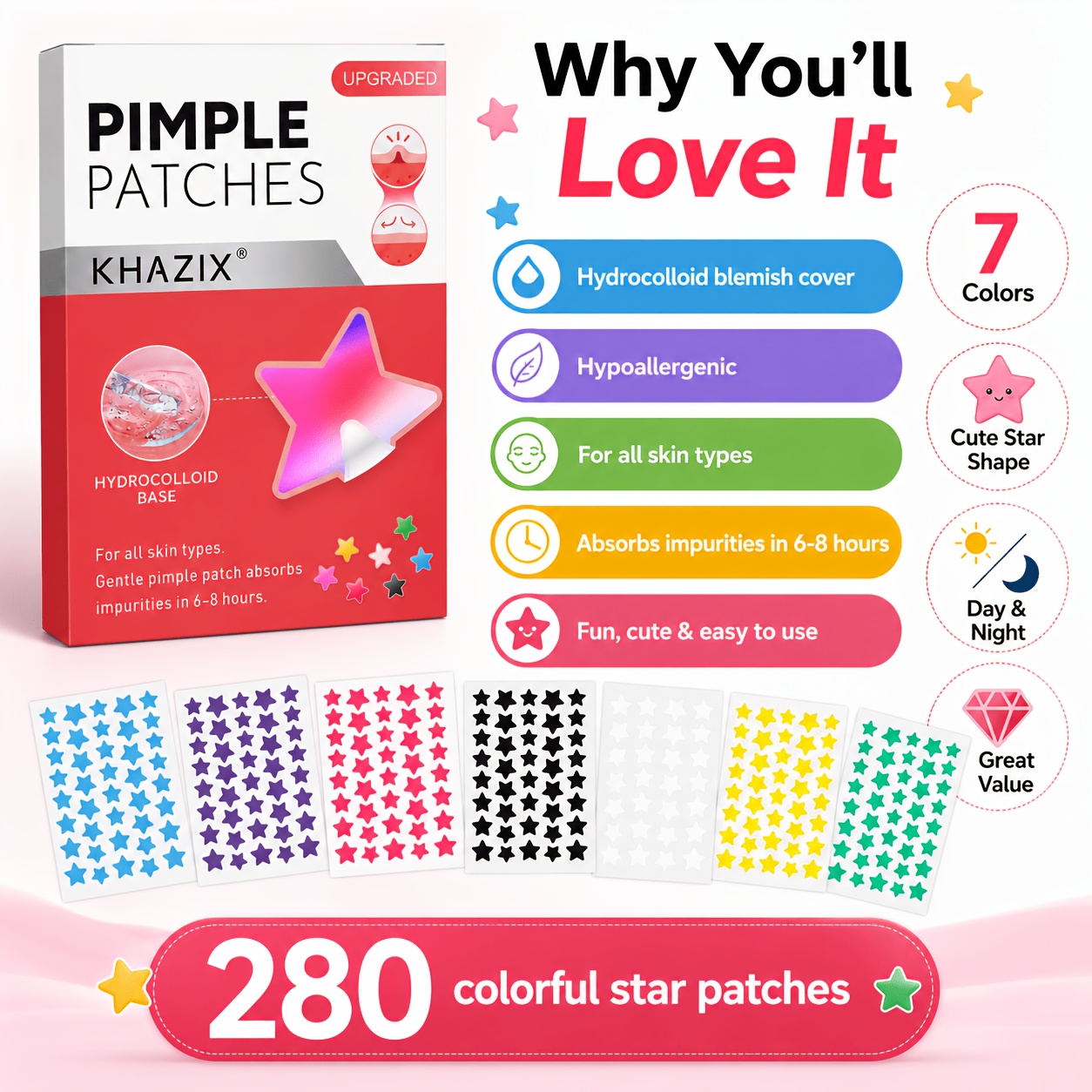 แผ่นแปะสิวรูปดาว 280 ชิ้น, สติ - Hydrocolloid Pimple Patch บทวิจารณ์และราคา